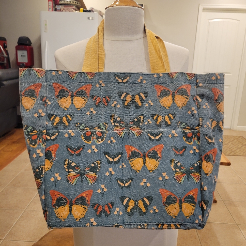 🦋EUC~BUTTERFLY PRINT CANVAS TOTE BAG - Picture 6 of 7